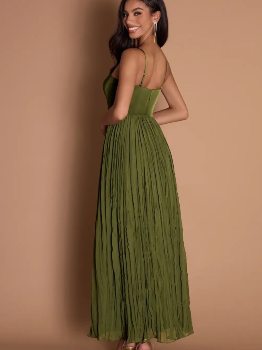 EUC Azazie Atelier Lorie Olive Ruffle Maxi Dress | Formal Occasion Gown - Picture 4 of 7
